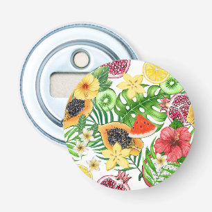 Décapsuleur Mix-fruit tropical, fleurs et feuilles sur blanc