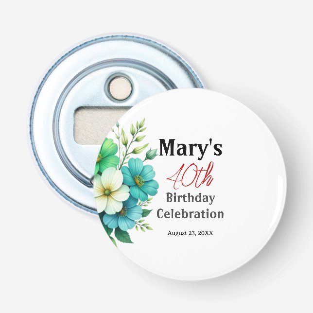 Décapsuleur Modèle d'anniversaire de bouquet de fleurs blanche (Devant)