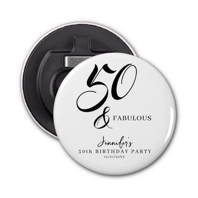 Décapsuleur Modern Elegant Black White Fifty Fabulous Birthday (Devant)