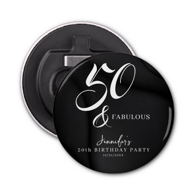 Décapsuleur Modern Elegant Black White Fifty Fabulous Birthday (Devant)