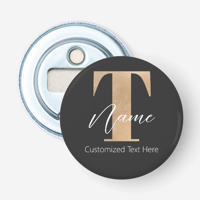 Décapsuleur Moderne Monogramme Initiale T & Nom Personnalisé (Devant)