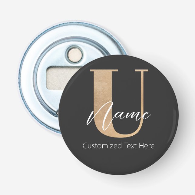 Décapsuleur Moderne Monogramme Initiale U & Nom Personnalisé (Devant)