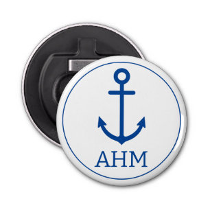 Décapsuleur Monogramme d'Ancre marine bleu et blanc simple