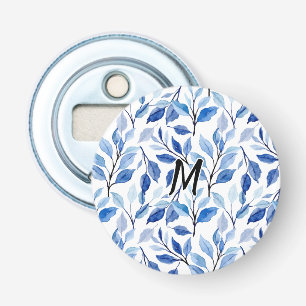 Décapsuleur Monogramme d'art fin en mosaïque de feuilles bleue