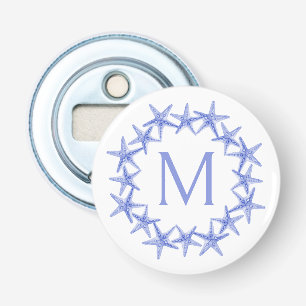Décapsuleur Monogramme de gerbe de poisson étoilé bleu et blan