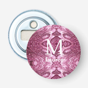 Décapsuleur monogramme de nom girly abstrait métallisé rose