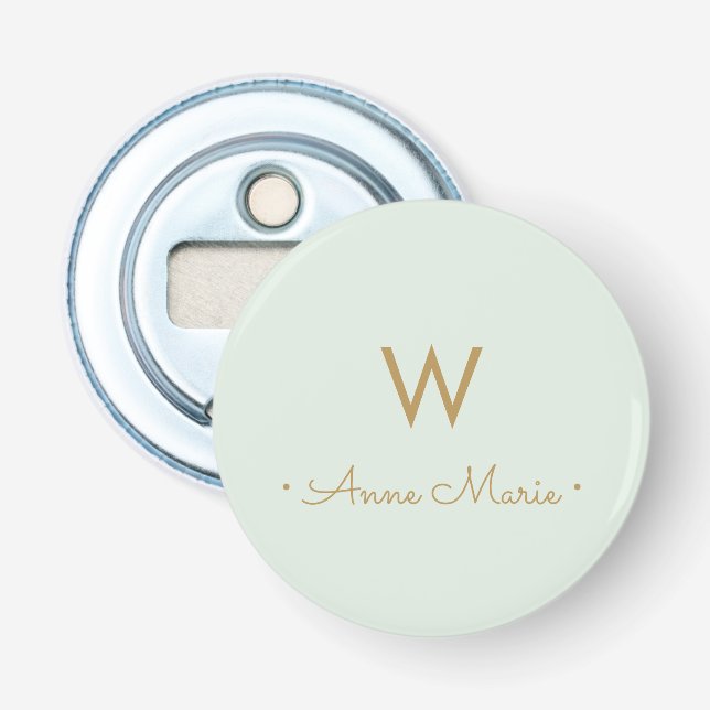 Décapsuleur Monogramme d'or moderne Sage Green (Devant)