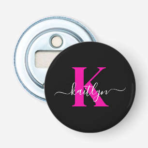 Décapsuleur Monogramme élégant noir rose vif écriture