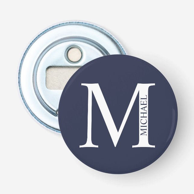 Décapsuleur Monogramme et nom personnalisés bleu marine (Devant)