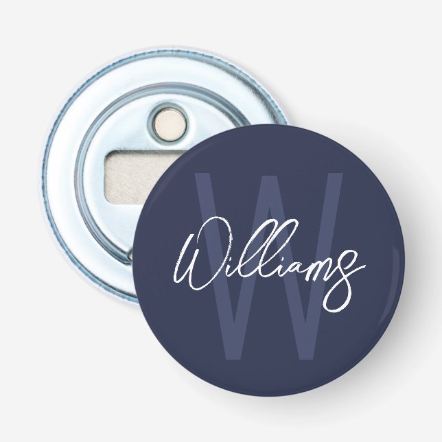 Décapsuleur Monogramme et nom personnalisés de Navy Blue Scrip (Devant)