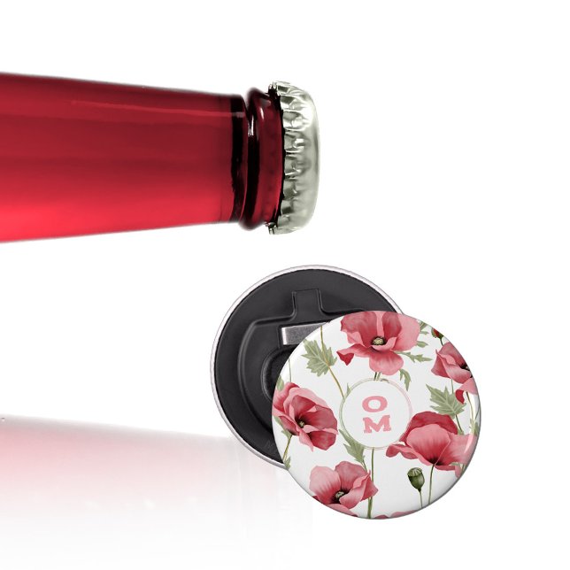 Décapsuleur Monogramme Fleur Sauvage Coquelicot Rose (Wildflower Monogram Pink Poppy Bottle Opener ©Susanne Sachers - Sunny Mind Design 🌞)