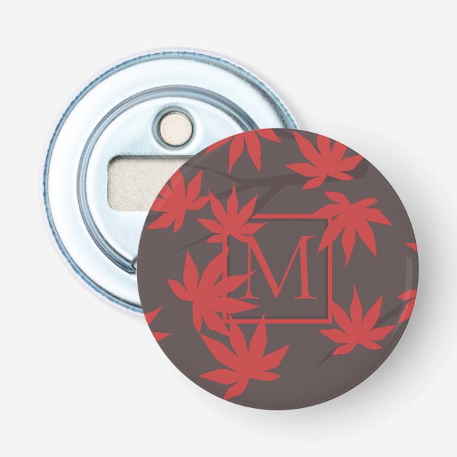 Décapsuleur Monogramme Moderne Feuille d'Érable Rouge Gris (Devant)