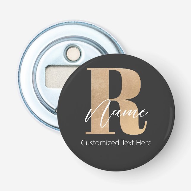 Décapsuleur Monogramme Moderne Initiale R & Nom Personnalisé (Devant)
