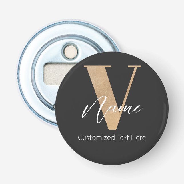 Décapsuleur Monogramme Moderne Initiale V & Nom Personnalisé (Devant)
