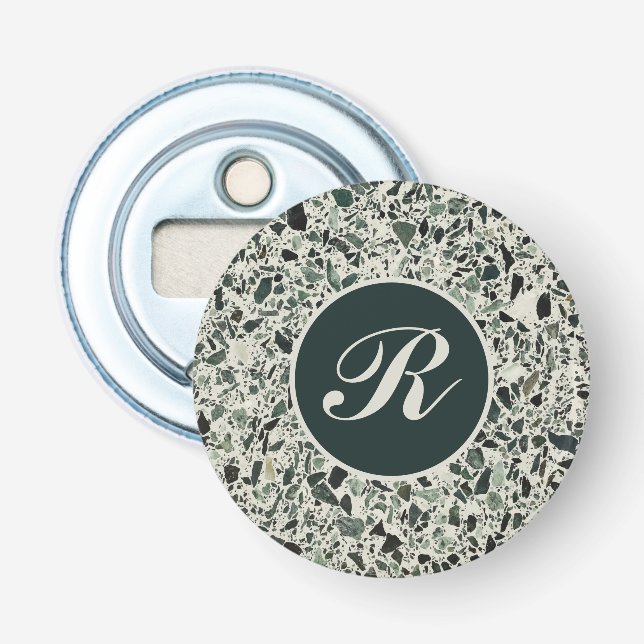 Décapsuleur Monogramme Moderne Vert Terrazzo (Devant)