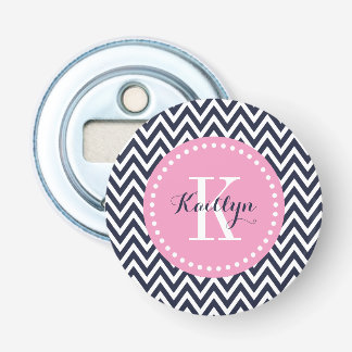 Décapsuleur Monogramme Navy et Pink Chevron
