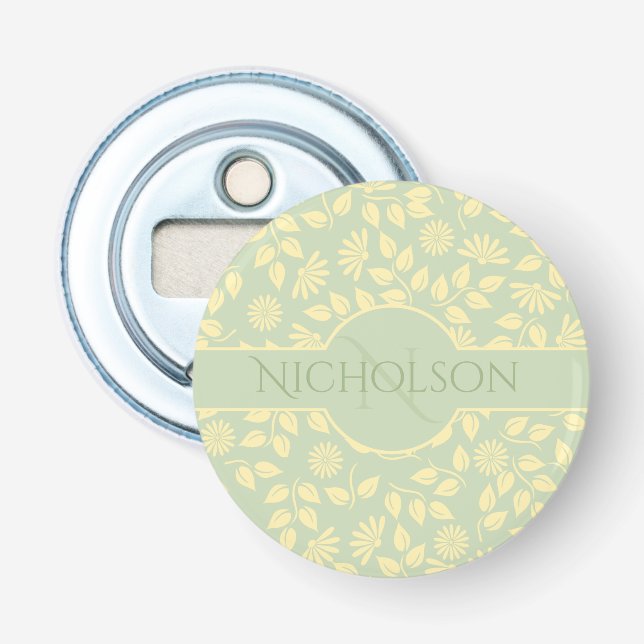 Décapsuleur Monogramme Nom  Motif Feuille Marguerite Vert Past (Devant)