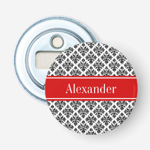 Décapsuleur Monogramme Nom Rouge #3 Damassé Noir Blanc Vintage