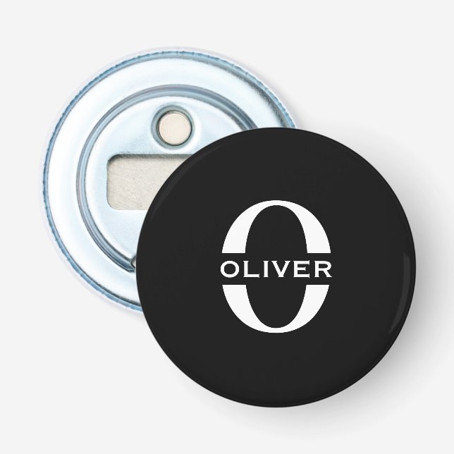 Décapsuleur Monogramme Personnalisé Noir Et Blanc Nom (Devant)
