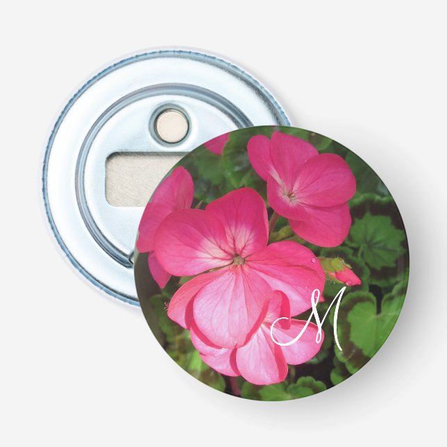 Décapsuleur Monogramme photo de fleurs de géranium rose (Devant)