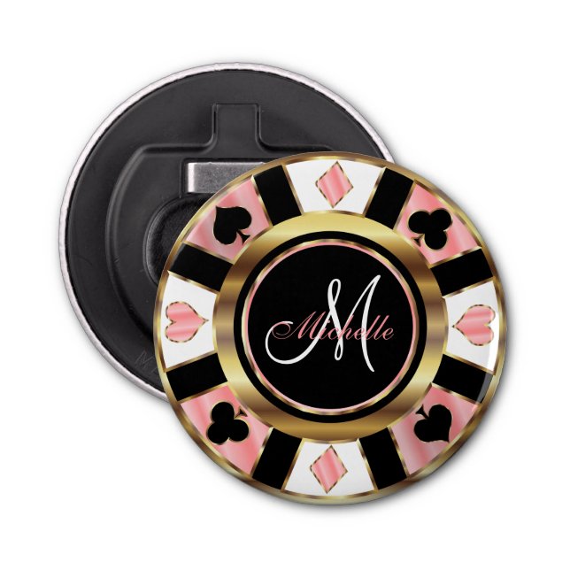 Décapsuleur Monogramme Rose Poker Chip Design (Devant)