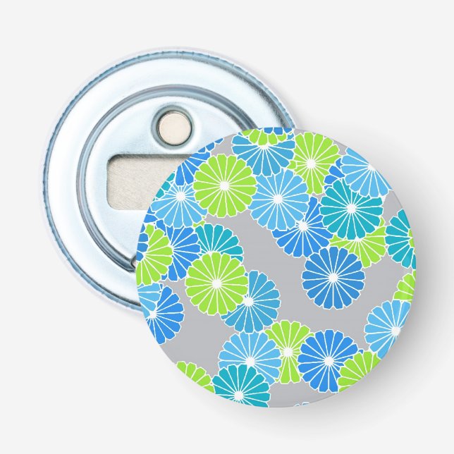 Décapsuleur Motif à fleurs Art Déco - bleu et vert citron (Devant)