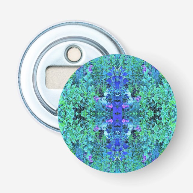 Décapsuleur Motif Abstrait de Feuillage Chartreuse et Bleu (Devant)