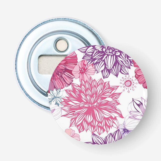 Décapsuleur Motif avec les asters et le dahlia roses (Devant)