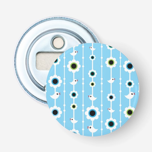 Décapsuleur motif bleu d'oiseau et de fleurs (Devant)