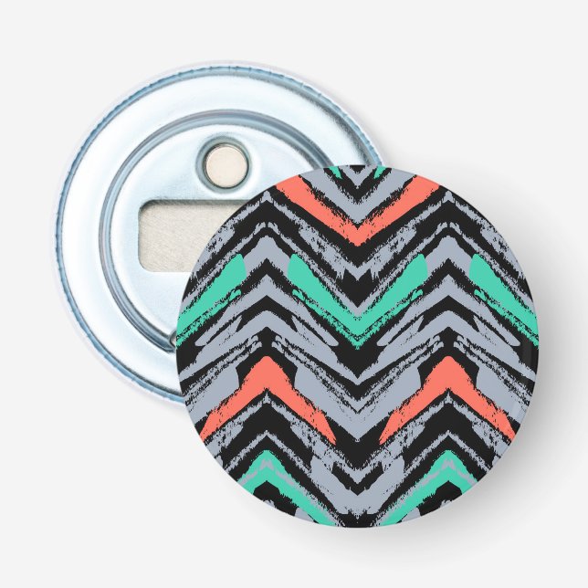 Décapsuleur Motif Chevron Grise, Turquoise Et Corail (Devant)