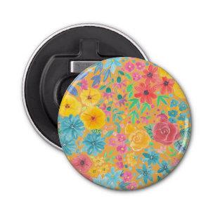 Décapsuleur Motif d'aquarelle florale en jaune