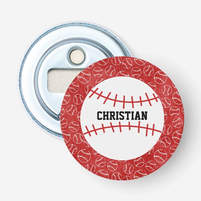 Décapsuleur Motif de baseball rouge personnalisé avec baseball (Devant)