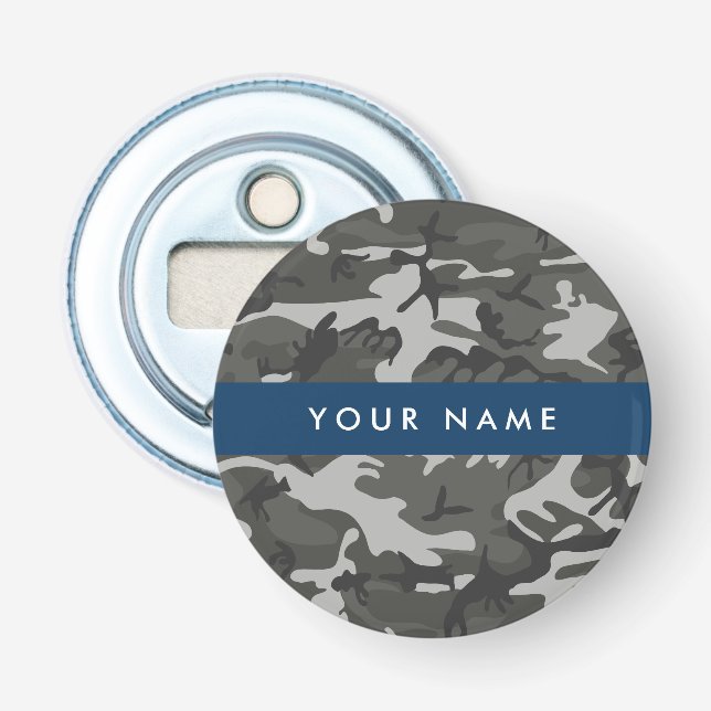 Décapsuleur Motif de camouflage gris, Votre nom, Personnaliser (Devant)