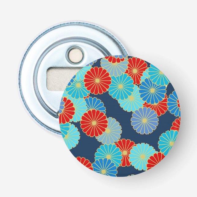 Décapsuleur Motif de fleurs Art Déco - bleu, turquoise et roug (Devant)