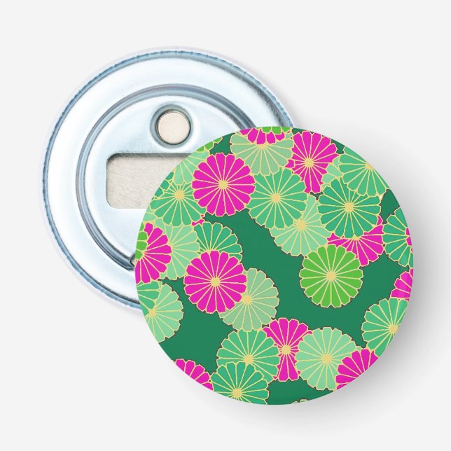 Décapsuleur Motif de fleurs Art Déco - tons verts, fuchsia (Devant)