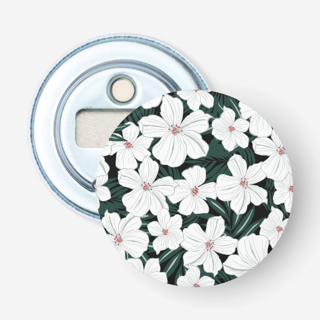 Décapsuleur Motif de fleurs tropical blanc (Devant)