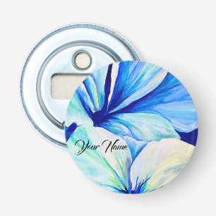 Décapsuleur Motif de pétales de fleurs bleues persanes à l'aqu