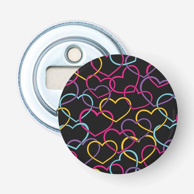 Décapsuleur Motif de Valentine avec des coeurs de couleur (Devant)