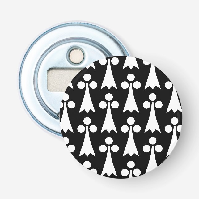 Décapsuleur Motif Ermine, Motif médiéval, Blanc sur Noir (Devant)