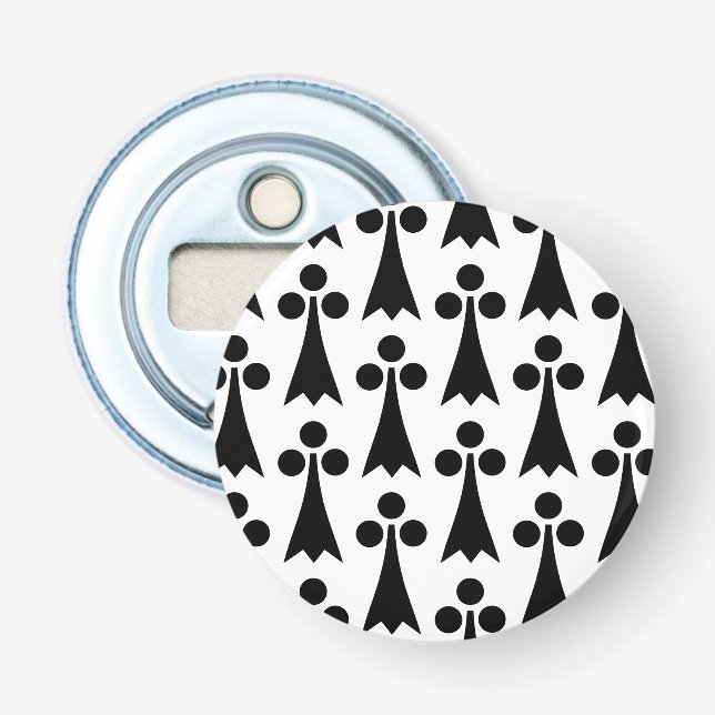 Décapsuleur Motif Ermine, Motif Médiéval, Noir sur Blanc (Devant)