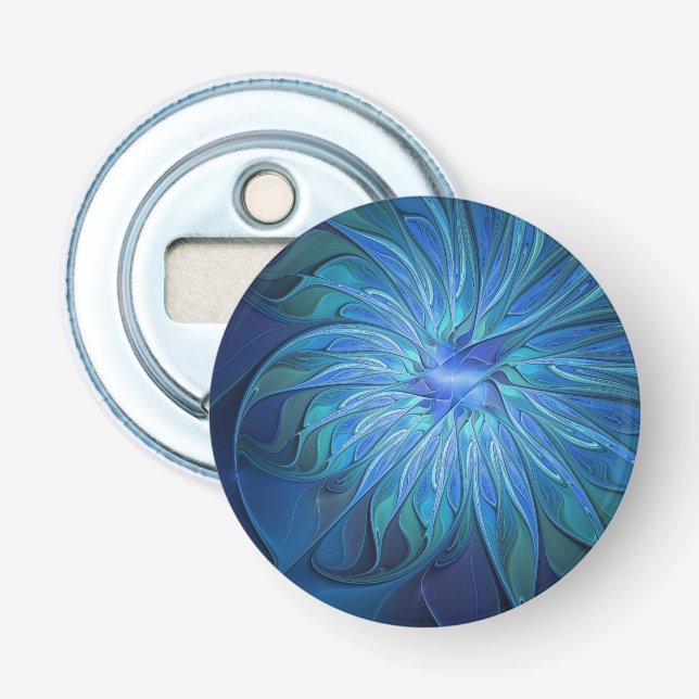 Décapsuleur Motif fantaisie de fleur bleue, art fractal abstra (Devant)
