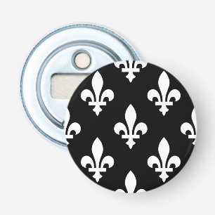 Décapsuleur Motif Fleur de Lis, Royal Français, Blanc sur Noir