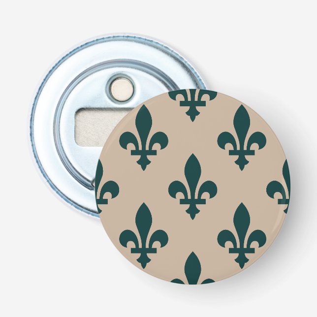 Décapsuleur Motif Fleur de Lis, Vert Royal Français sur Crème (Devant)