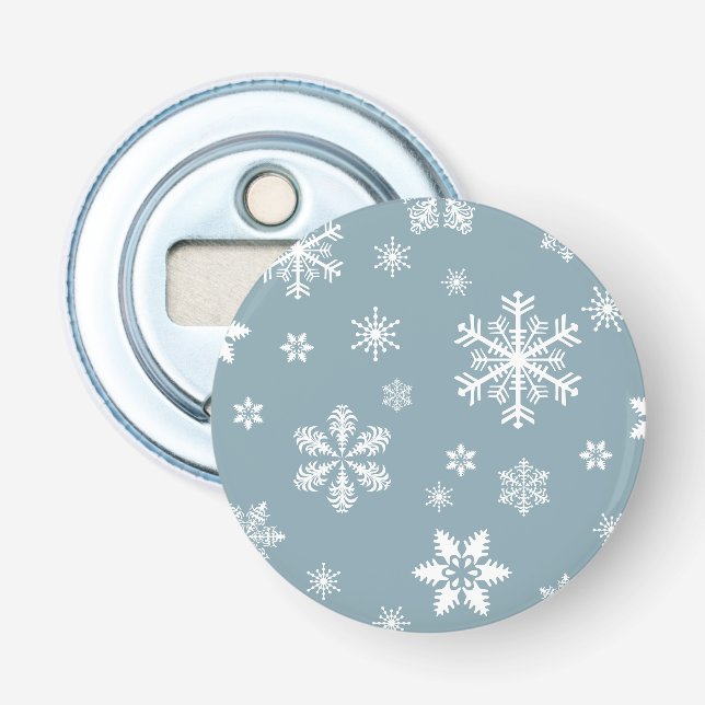 Décapsuleur Motif Flocon de Neige, Flocons de Neige Blancs, Ne (Devant)