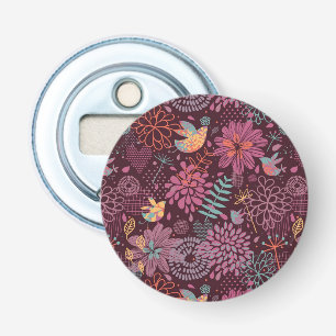 Décapsuleur Motif floral abstrait avec des oiseaux