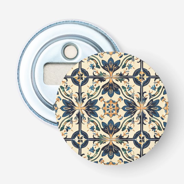 Décapsuleur Motif floral bleu et or (Devant)