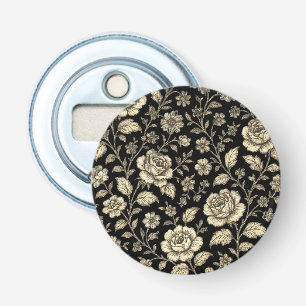 Décapsuleur Motif floral de rose dorée vintage sur fond noir