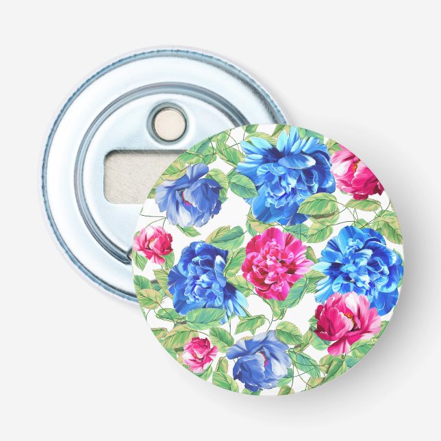 Décapsuleur Motif floral rose et bleu vif joli (Devant)