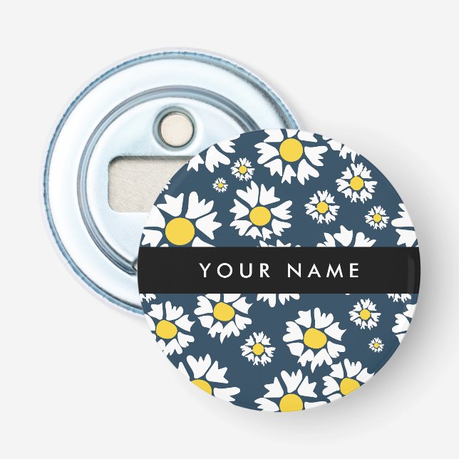 Décapsuleur Motif Marguerite, Marguerites Blanches, Votre Nom (Devant)
