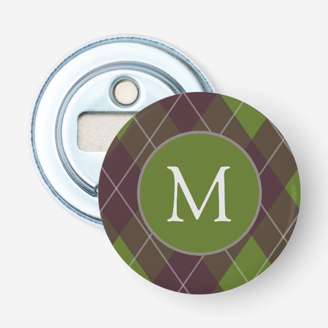 Décapsuleur Motif monogramme écossais vert foncé classique (Devant)